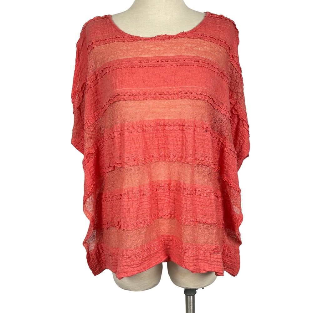 Erin London Coral Sheer Lace Poncho Top Boho Festival Oversized M Slit Sleeve